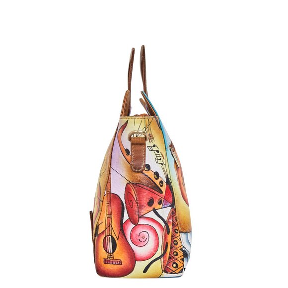 Brown Hand Painted Leather satchel bag, Crossbody Sling Bag, Top Handle Handbag - Picture 7 of 9